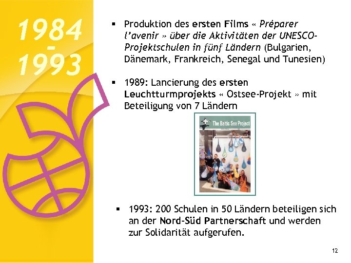 1984 1993 § Produktion des ersten Films « Préparer l’avenir » über die Aktivitäten