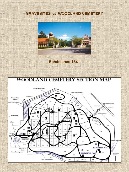 GRAVESITES at WOODLAND CEMETERY Established 1841 