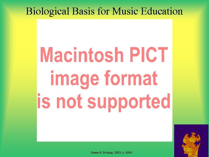 Biological Basis for Music Education Gaser & Schlaug, 2003, p. 9243 