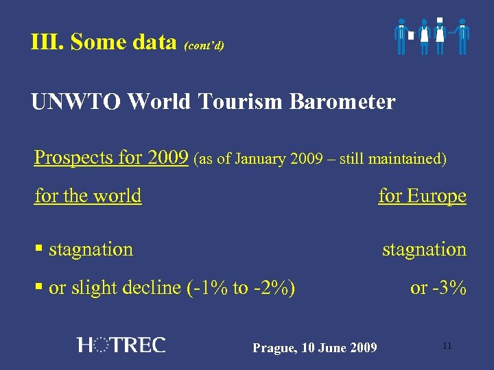 III. Some data (cont’d) UNWTO World Tourism Barometer Prospects for 2009 (as of January