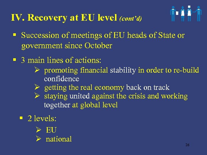 IV. Recovery at EU level (cont’d) § Succession of meetings of EU heads of