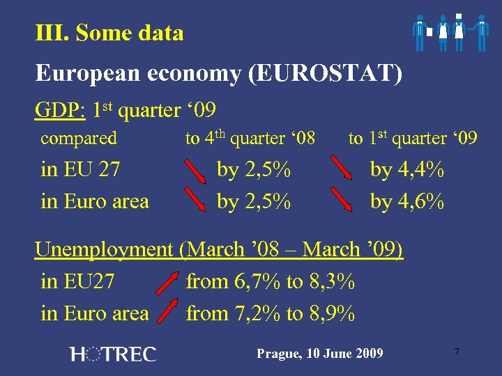 III. Some data European economy (EUROSTAT) GDP: 1 st quarter ‘ 09 compared in