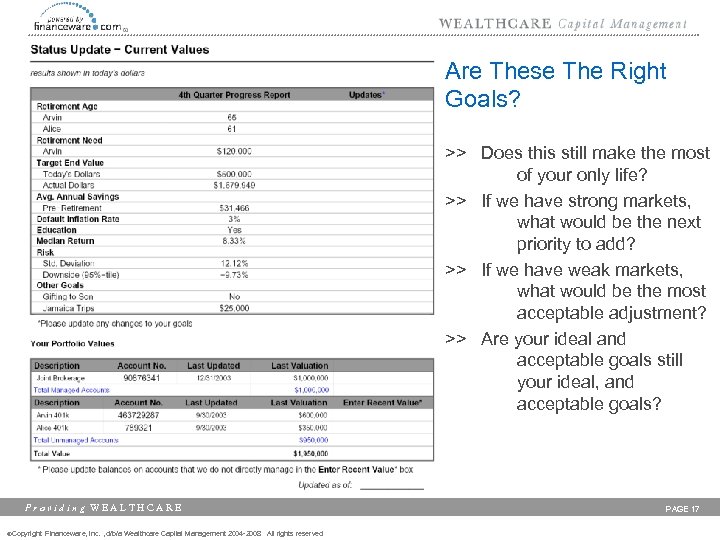 Are These The Right Goals? >> Does this still make the most of your