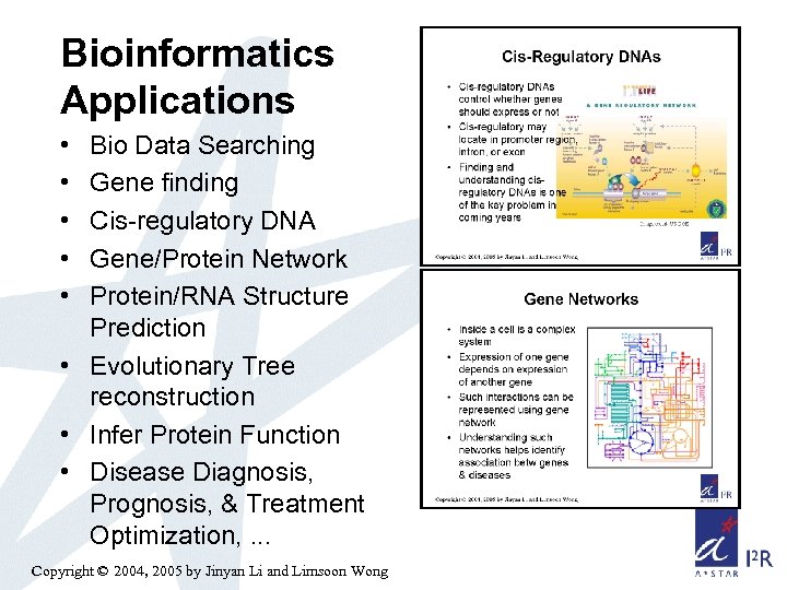 Bioinformatics Applications • • • Bio Data Searching Gene finding Cis-regulatory DNA Gene/Protein Network