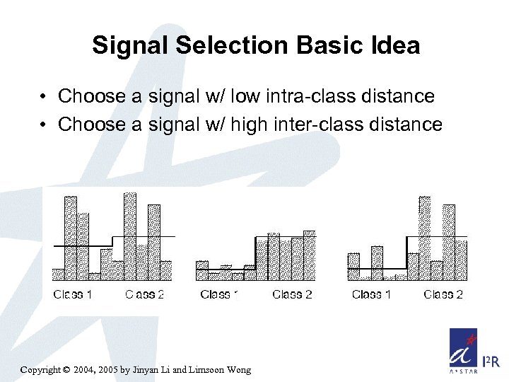 Signal Selection Basic Idea • Choose a signal w/ low intra-class distance • Choose