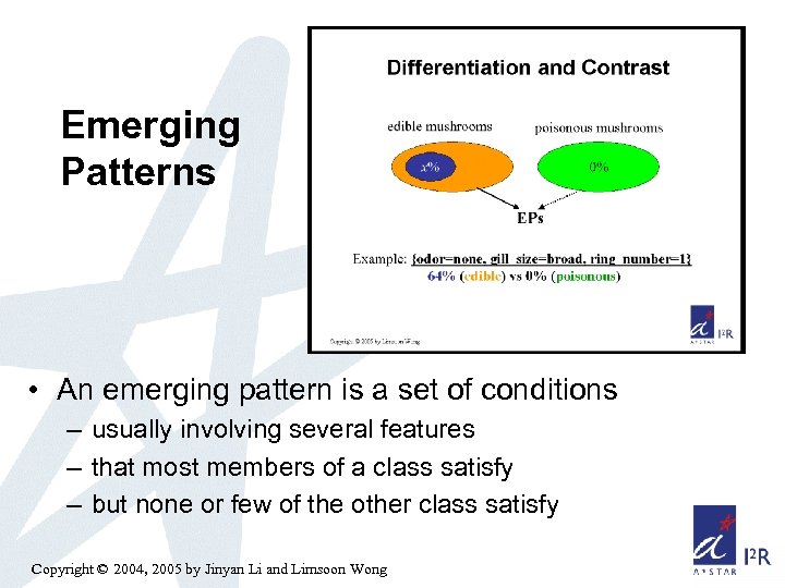 Emerging Patterns • An emerging pattern is a set of conditions – usually involving