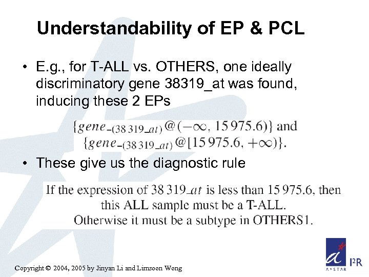Understandability of EP & PCL • E. g. , for T-ALL vs. OTHERS, one
