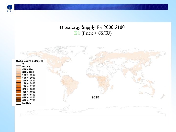 Bioenergy Supply for 2000 -2100 B 1 (Price < 6$/GJ) 