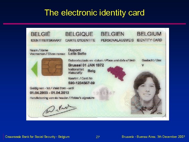 The electronic identity card Crossroads Bank for Social Security - Belgium 27 Brussels -