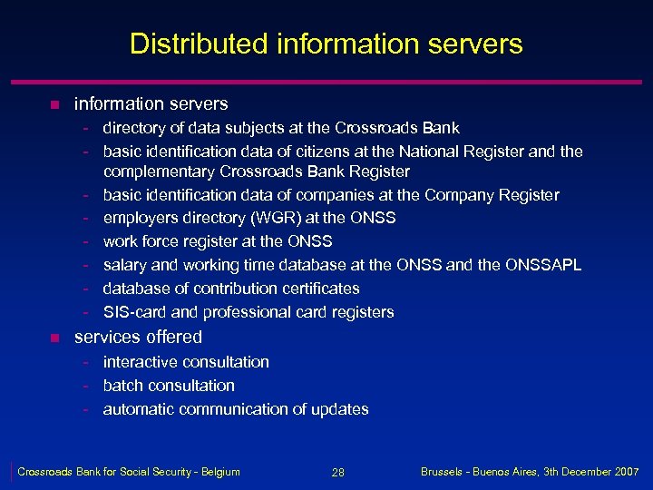 Distributed information servers n information servers - directory of data subjects at the Crossroads