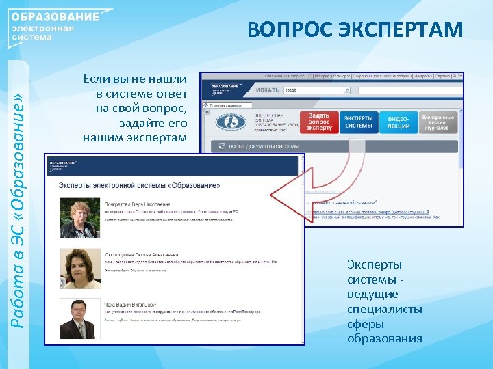 Работа в ЭС «Образование» ВОПРОС ЭКСПЕРТАМ Если вы не нашли в системе ответ на