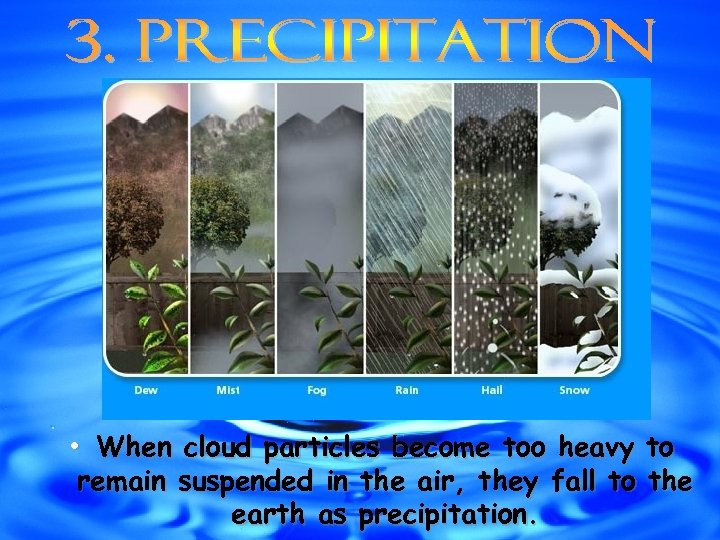  • When cloud particles become too heavy to remain suspended in the air,