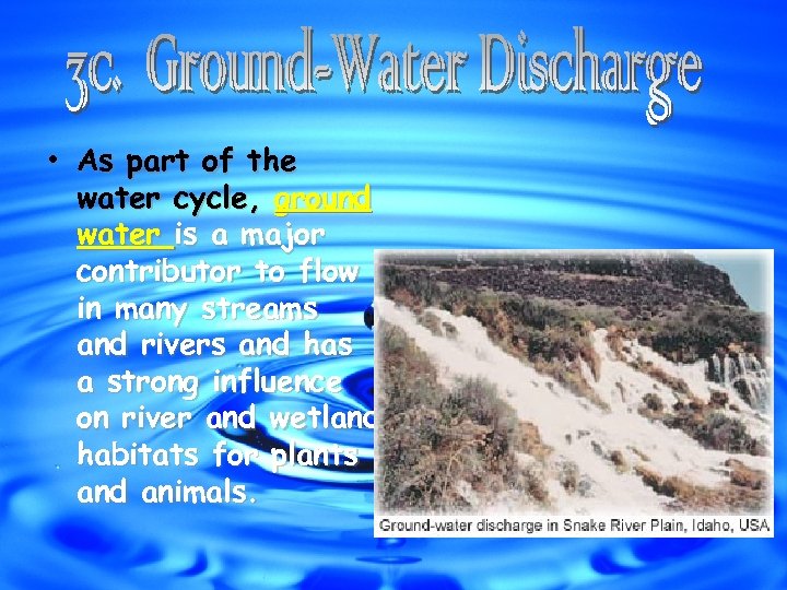  • As part of the water cycle, ground water is a major contributor
