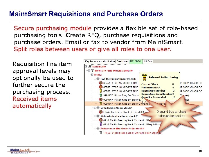 Maint. Smart Requisitions and Purchase Orders Secure purchasing module provides a flexible set of