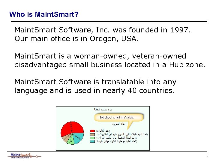 Who is Maint. Smart? Maint. Smart Software, Inc. was founded in 1997. Our main
