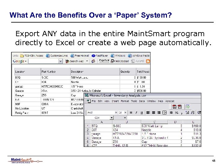 What Are the Benefits Over a ‘Paper’ System? Export ANY data in the entire