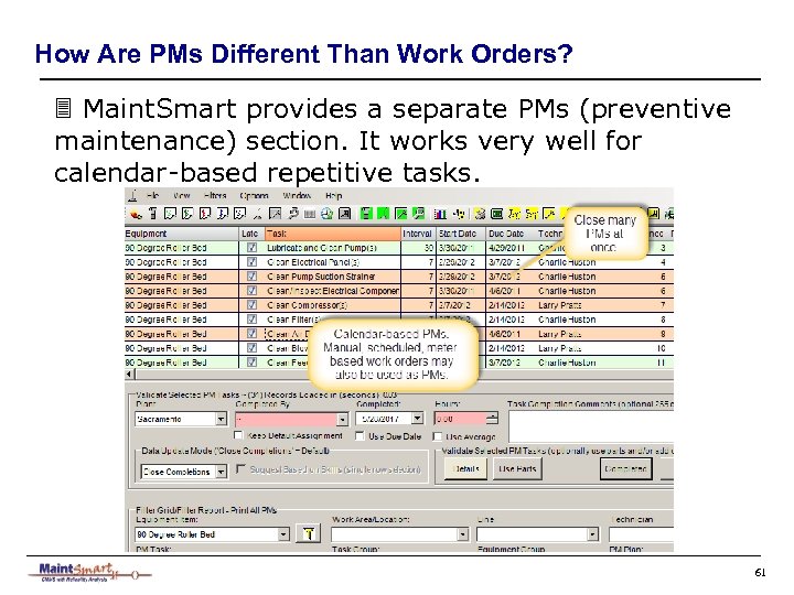 How Are PMs Different Than Work Orders? 3 Maint. Smart provides a separate PMs
