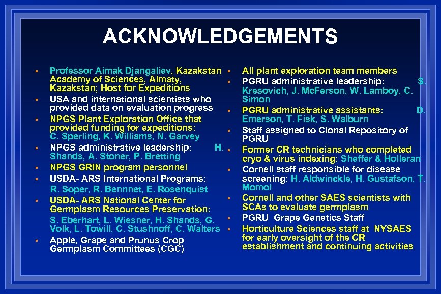 ACKNOWLEDGEMENTS § § § § Professor Aimak Djangaliev, Kazakstan Academy of Sciences, Almaty, Kazakstan;
