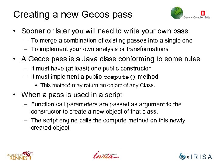 Creating a new Gecos pass • Sooner or later you will need to write