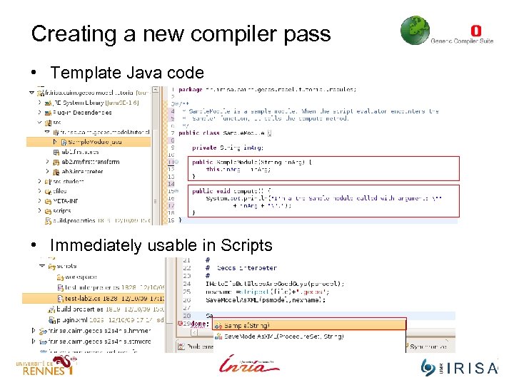 Creating a new compiler pass • Template Java code • Immediately usable in Scripts