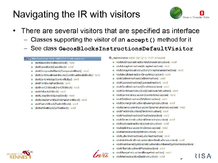 Navigating the IR with visitors • There are several visitors that are specified as