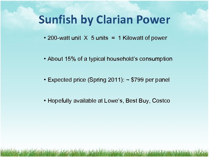 Sunfish by Clarian Power • 200 -watt unit X 5 units = 1 Kilowatt