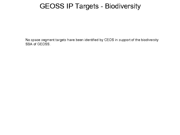 GEOSS IP Targets - Biodiversity No space segment targets have been identified by CEOS