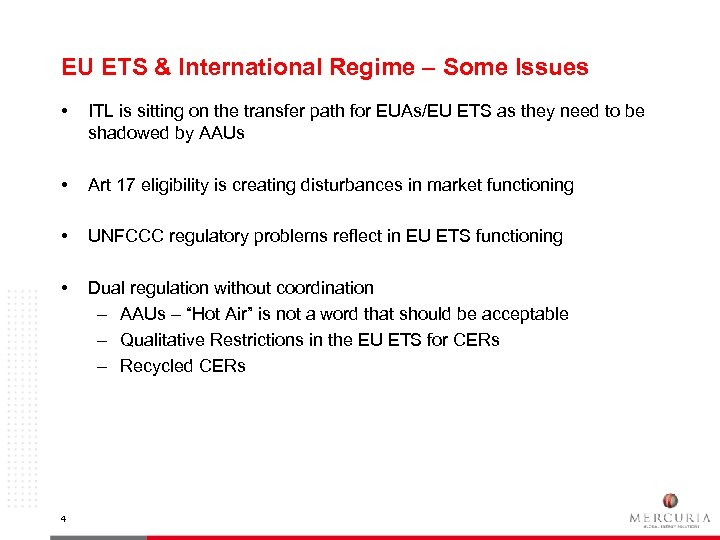 EU ETS & International Regime – Some Issues • ITL is sitting on the