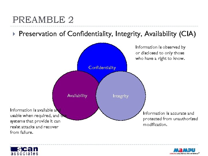 PREAMBLE 2 Preservation of Confidentiality, Integrity, Availability (CIA) Information is observed by or disclosed