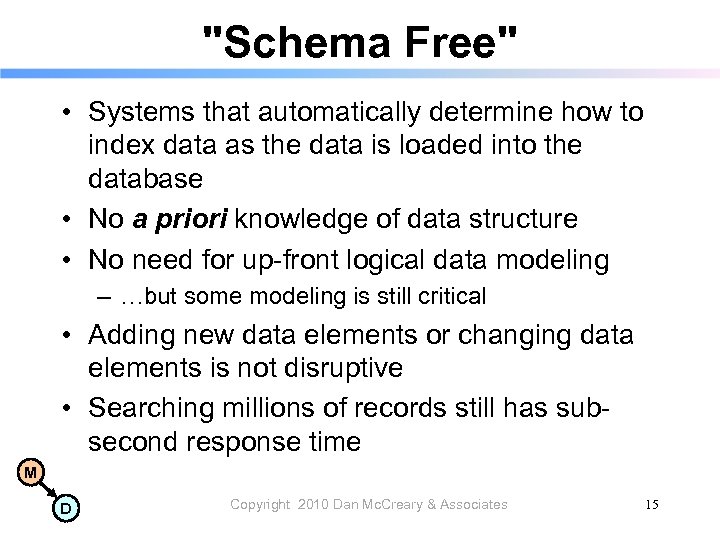 "Schema Free" • Systems that automatically determine how to index data as the data