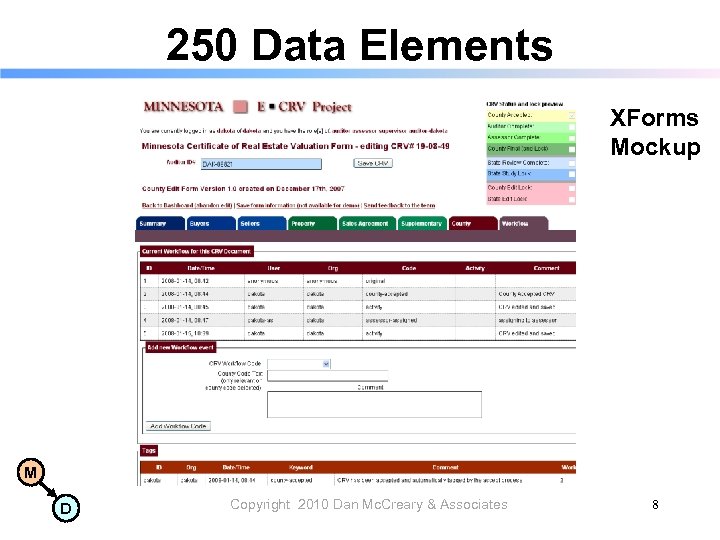 250 Data Elements XForms Mockup M D Copyright 2010 Dan Mc. Creary & Associates