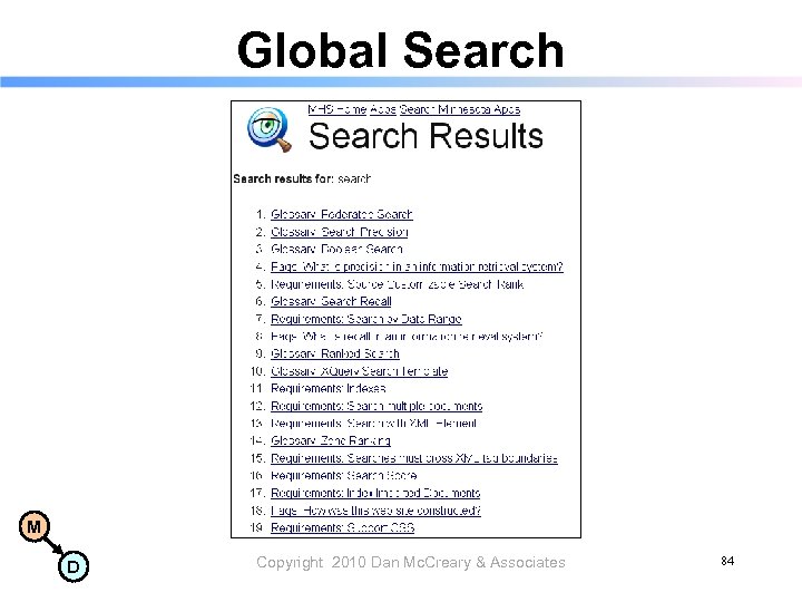 Global Search M D Copyright 2010 Dan Mc. Creary & Associates 84 
