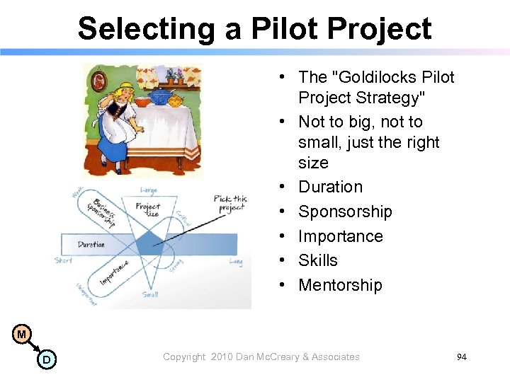 Selecting a Pilot Project • The "Goldilocks Pilot Project Strategy" • Not to big,