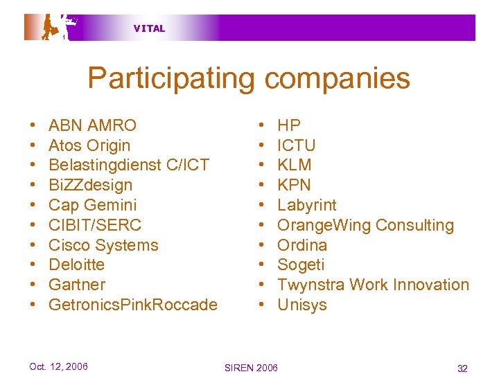 V I TAL Participating companies • • • ABN AMRO Atos Origin Belastingdienst C/ICT