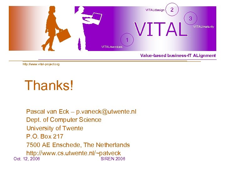 VITAL/design 2 3 VITAL/maturity 1 VITAL/services Value-based business-IT ALignment http: //www. vital-project. org Thanks!