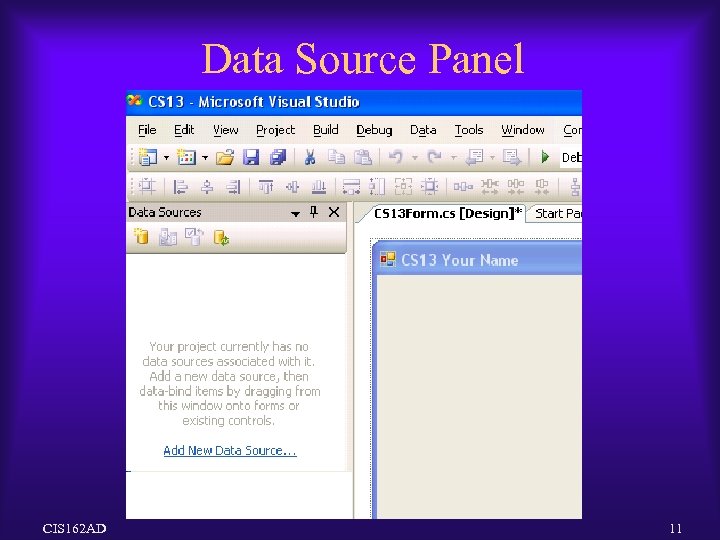Data Source Panel CIS 162 AD 11 