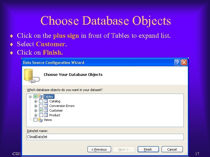 Choose Database Objects ¨ Click on the plus sign in front of Tables to