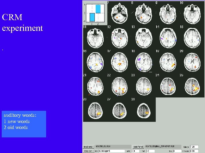 CRM experiment. auditory words: 1 new words 2 old words 