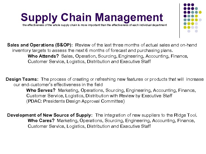 Supply Chain Management the effectiveness of the whole supply chain is more important than