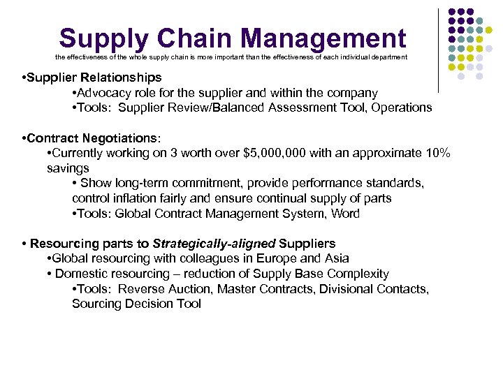 Supply Chain Management the effectiveness of the whole supply chain is more important than
