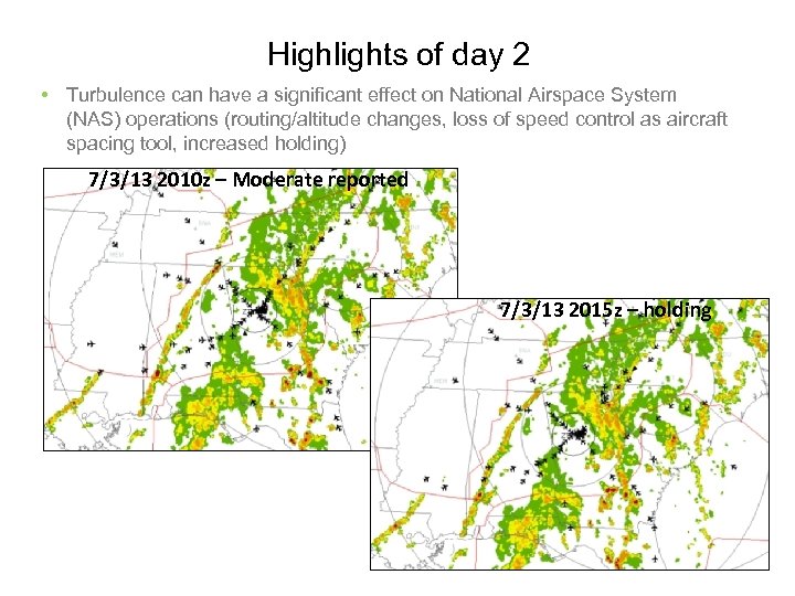 Highlights of day 2 • Turbulence can have a significant effect on National Airspace