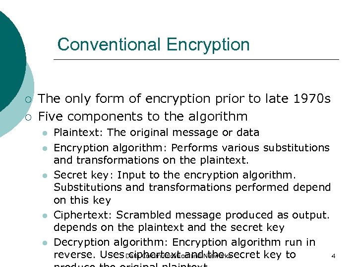Conventional Encryption ¡ ¡ The only form of encryption prior to late 1970 s