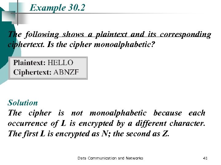 Example 30. 2 The following shows a plaintext and its corresponding ciphertext. Is the