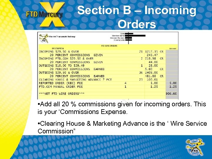 Section B – Incoming Orders • Add all 20 % commissions given for incoming