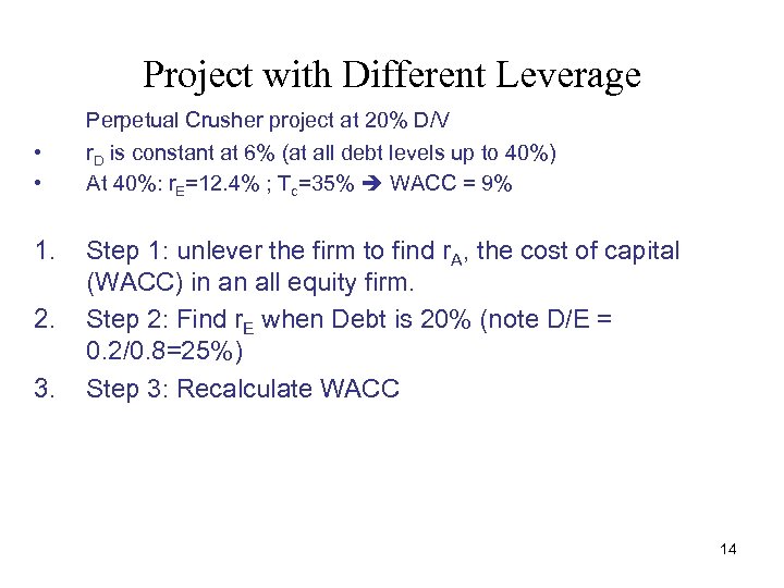 Project with Different Leverage • • 1. 2. 3. Perpetual Crusher project at 20%