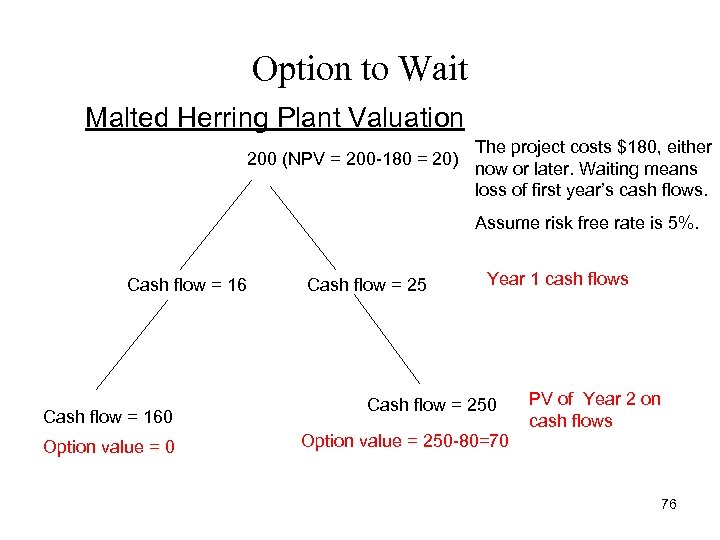 Option to Wait Malted Herring Plant Valuation 200 (NPV = 200 -180 = 20)