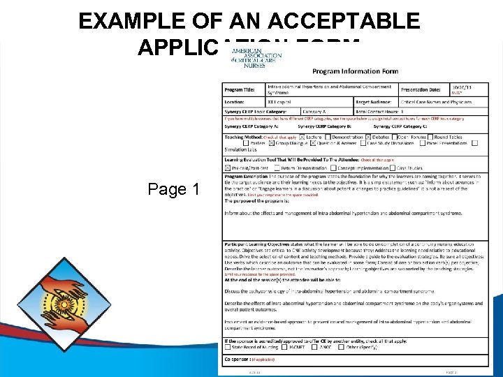 EXAMPLE OF AN ACCEPTABLE APPLICATION FORM Page 1 