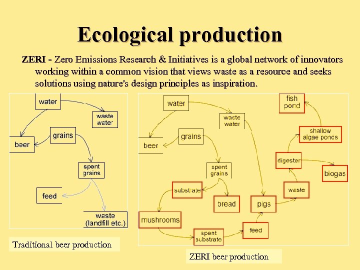 Ecological production ZERI - Zero Emissions Research & Initiatives is a global network of