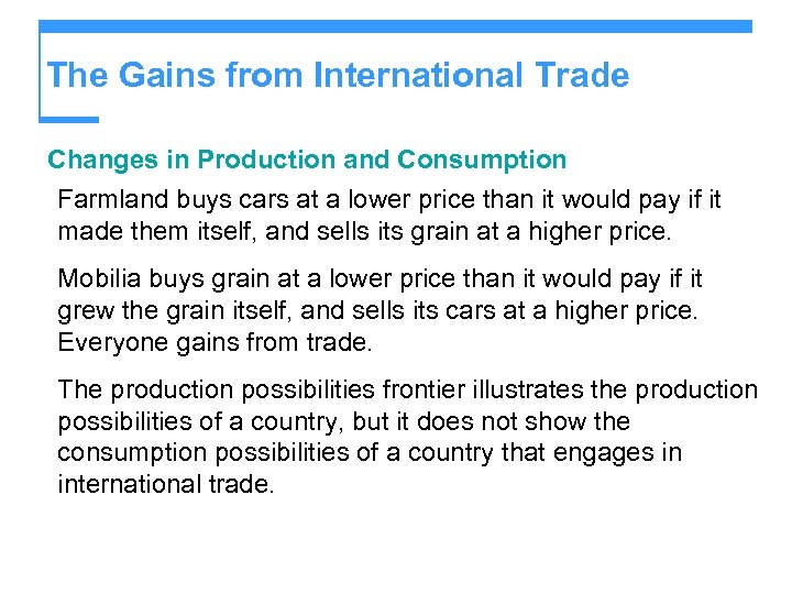 The Gains from International Trade Changes in Production and Consumption Farmland buys cars at