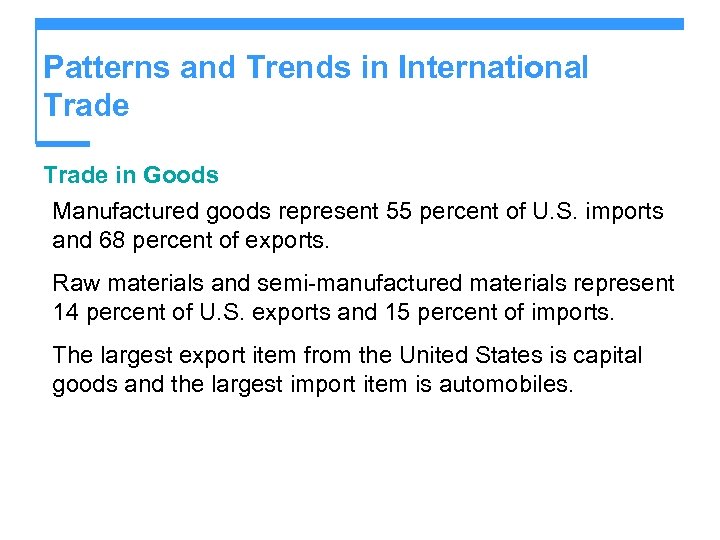 Patterns and Trends in International Trade in Goods Manufactured goods represent 55 percent of